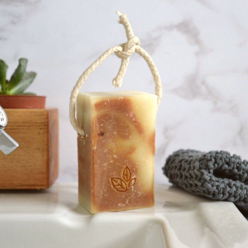 black pepper ginger handmade vegan natural soap on a rope